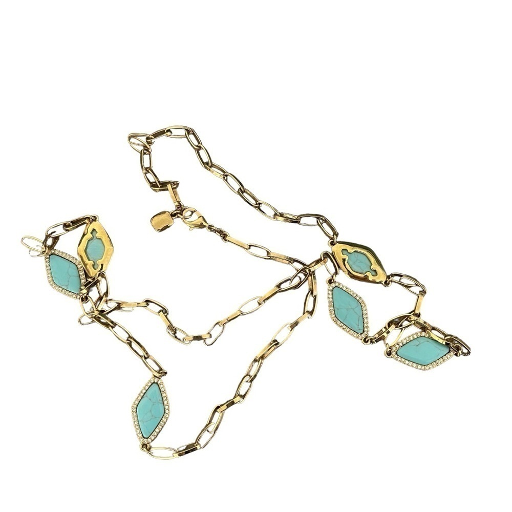 Ralph Lauren Gold Tone 18” Drop Boho Trendy Chain Link Turquoise Necklace - Picture 7 of 10